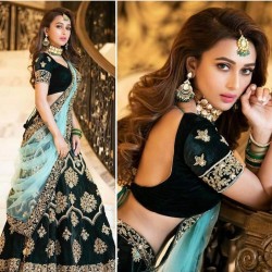Black Color Velvet Fabric Designer Cocktail Lehenga Choli For Wedding And party